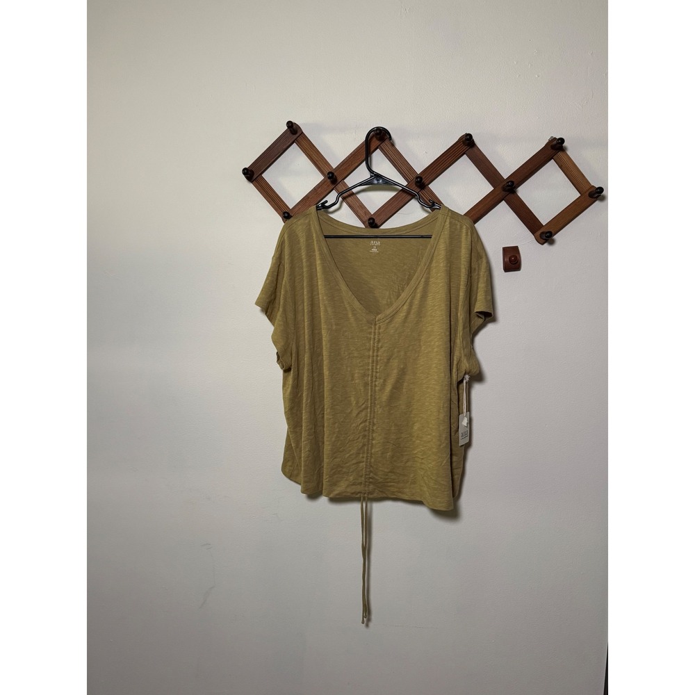 ANA NWT Khaki Olive Rouched Front V-Neck T-Shirt 2X - Picture 2 of 5